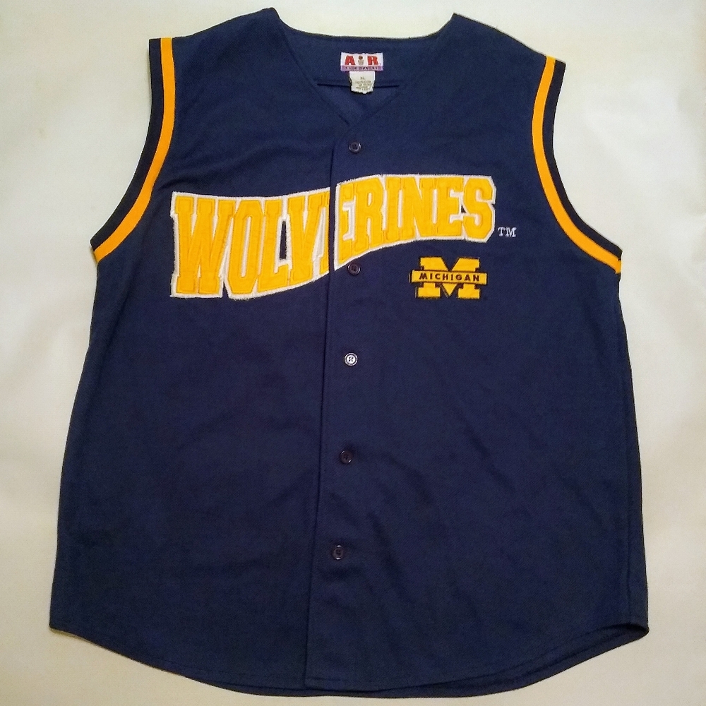 Vintage Michigan Wolverines Basketball Vest College NCAA Jersey Warm-up XL Blue